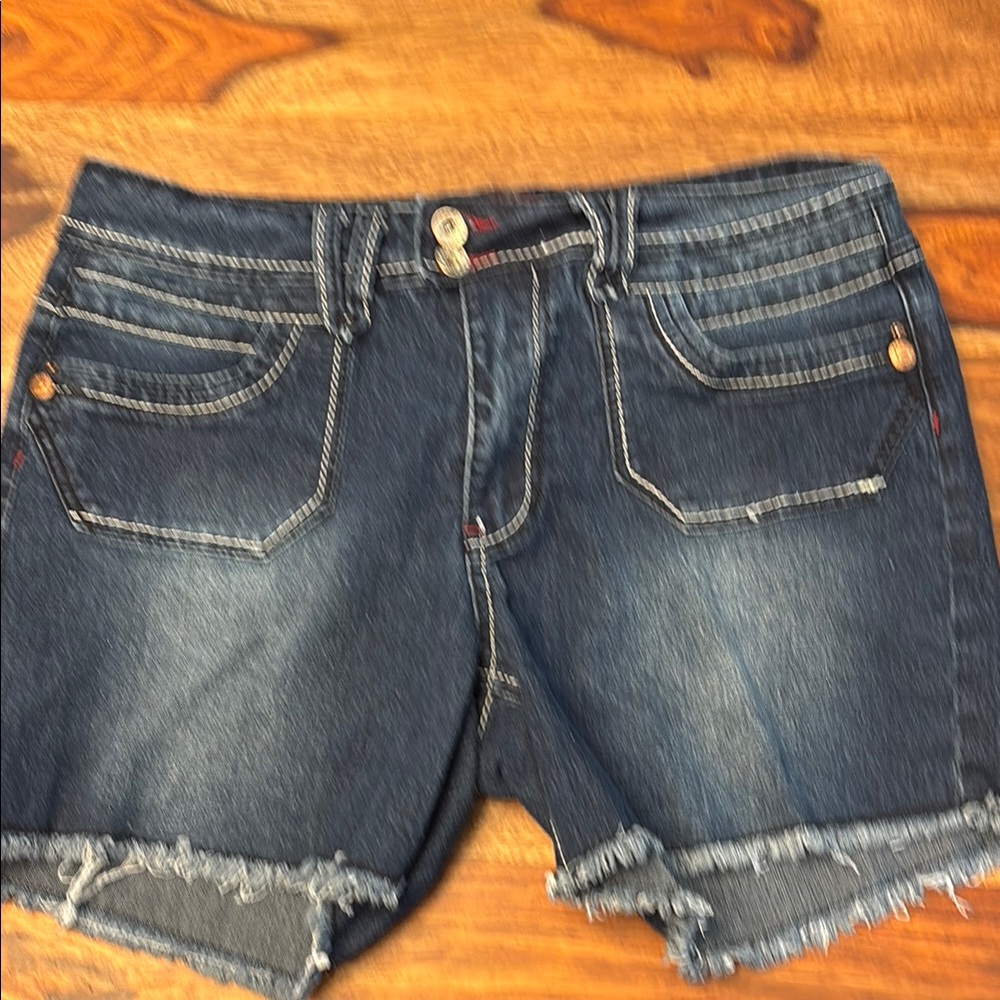 Angels Blue Jean Shorts with Distressed Hem